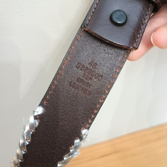 Western Brown Leather Scalloped Belt W/ Silver Conchos Braided Edge Mens 46 - Picture 9 of 10